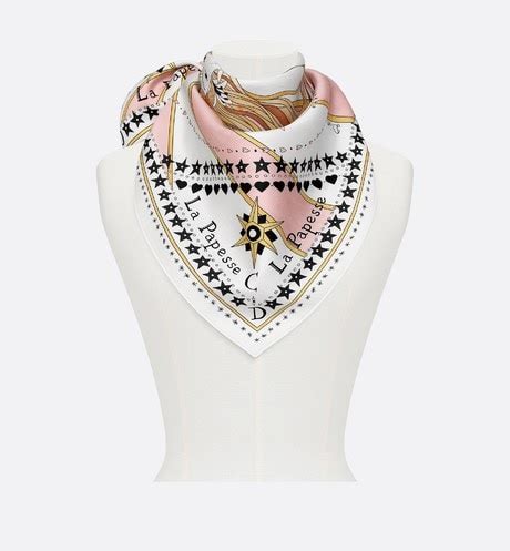 dior la papesse|White/Pink Silk La Papesse Tarot Mitzah Twilly Scarf.